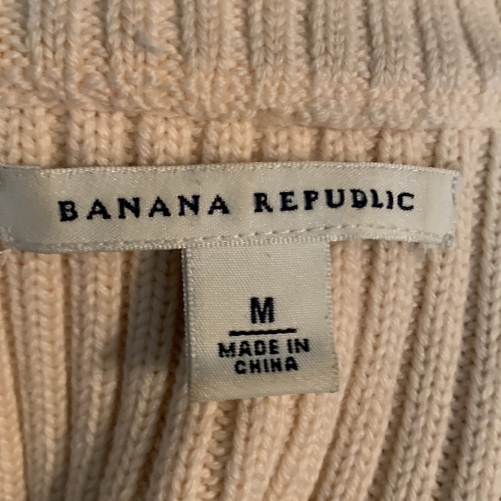 Banana Republic cream wool and leather sweater  Sz M - Picture 3 of 5